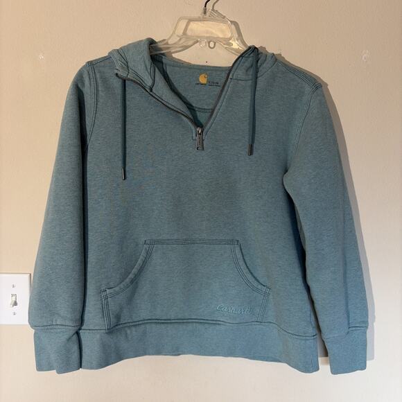 Carhartt Blue 1/4 Zip Hooded Sweatshirt Pullover Hoodie Youth Girl Large 12-14 - Picture 1 of 15